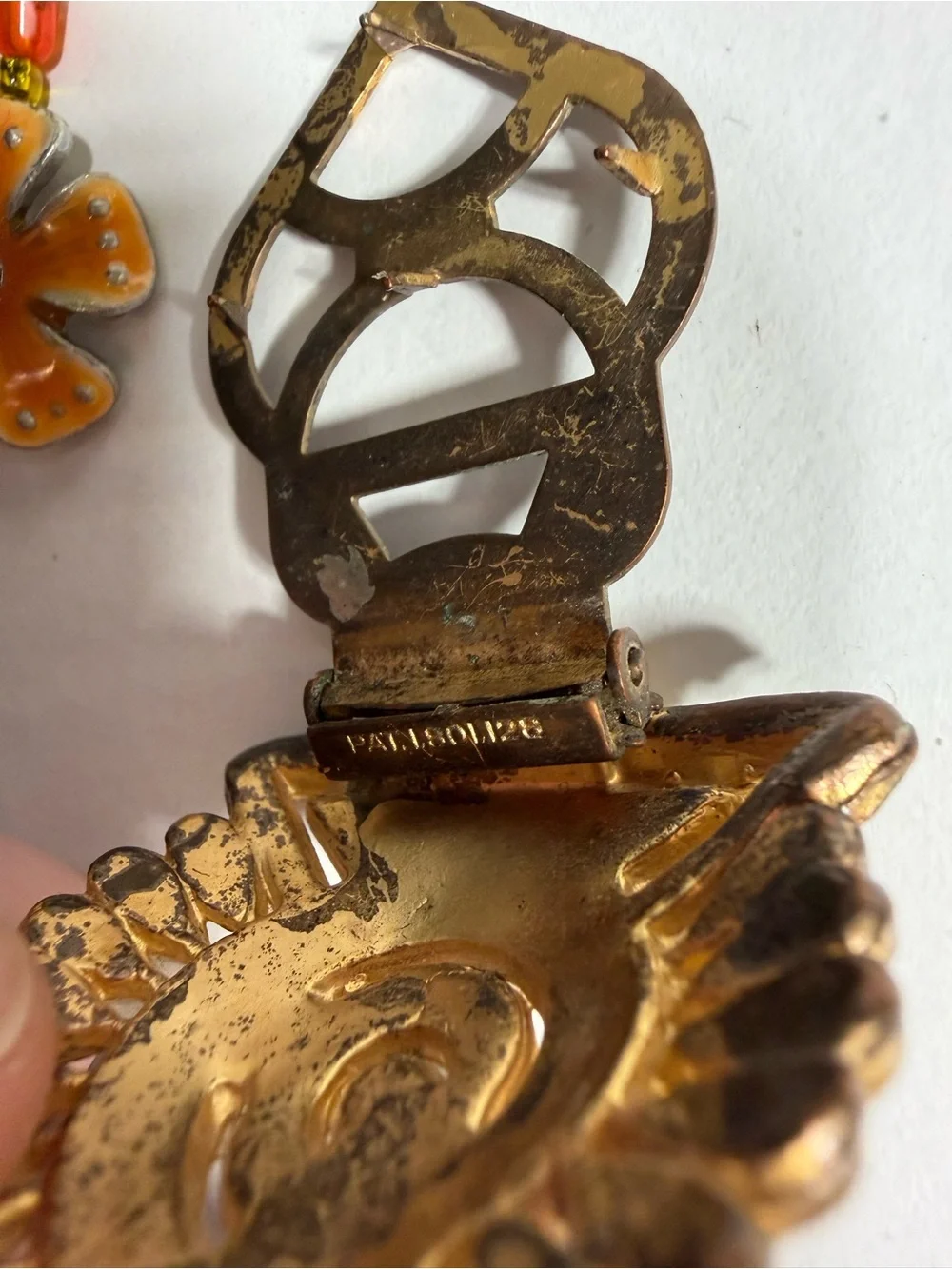 Art Deco Egyptian Revival Dress Clip 1930s Pat 1801128 Rhinestones Gold Tone